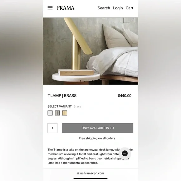 FRAMA Brass T-Lamp (NWOT)